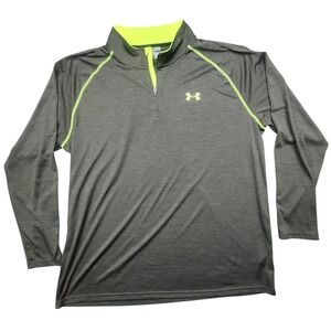 Under Armour HeatGear Mens 2XL Quarter Zip Pullover Gray Neon Yellow Active Wear